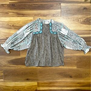 Entro Animal Print Blouse - Small - Oversized - Brown / Black / Blue